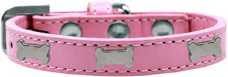 Silver Bone Widget Dog Collar Light Pink Size 12